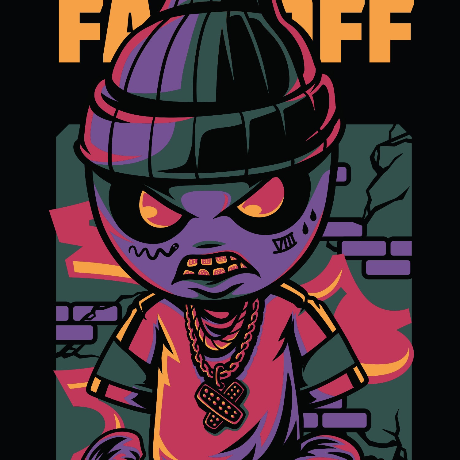 BeanieBrawler Shredder Skateboard backpack with swappable face close up view- FaceOff