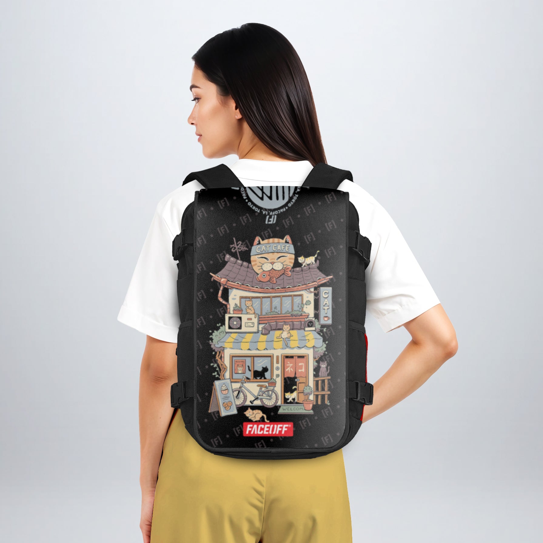 Cat Cafe Japanese art backpack lifestyle female - FaceOff