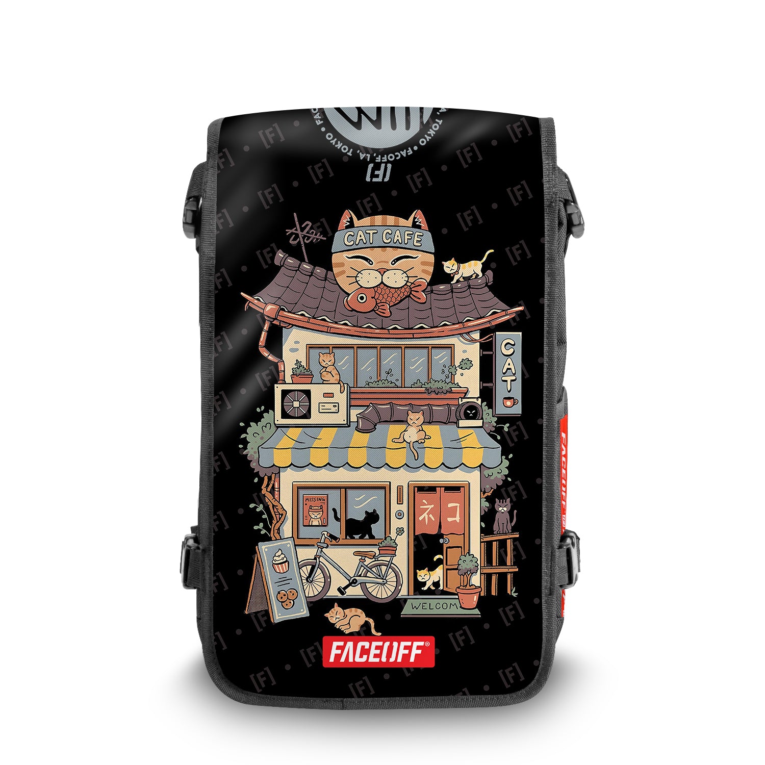 Cat Cafe Japanese art backpack Front View - FaceOff