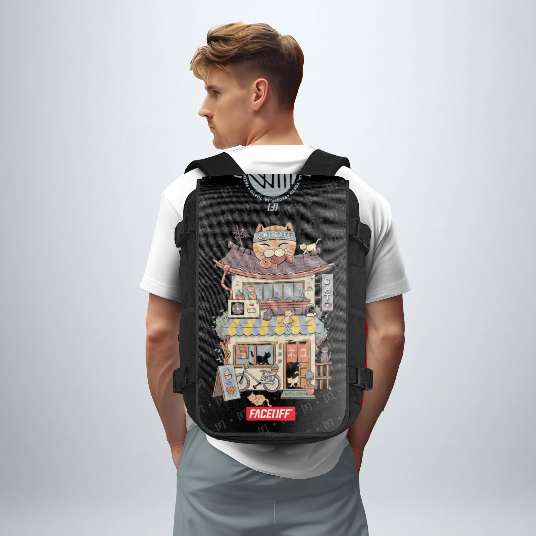 Cat Cafe Japanese art backpack lifstyle male - FaceOff