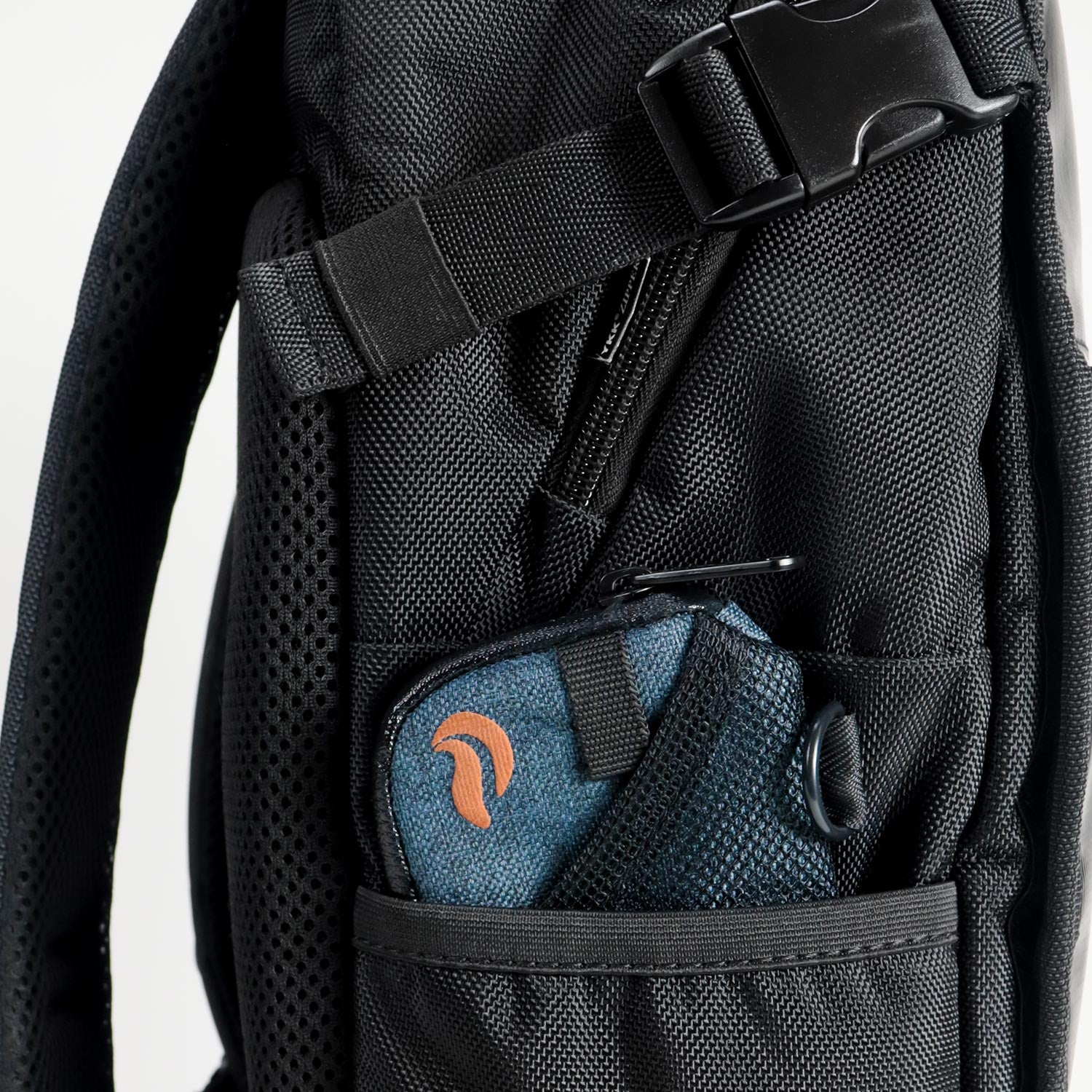 Clutch or quit Game On backpack with swappable face side pocket view- FaceOff