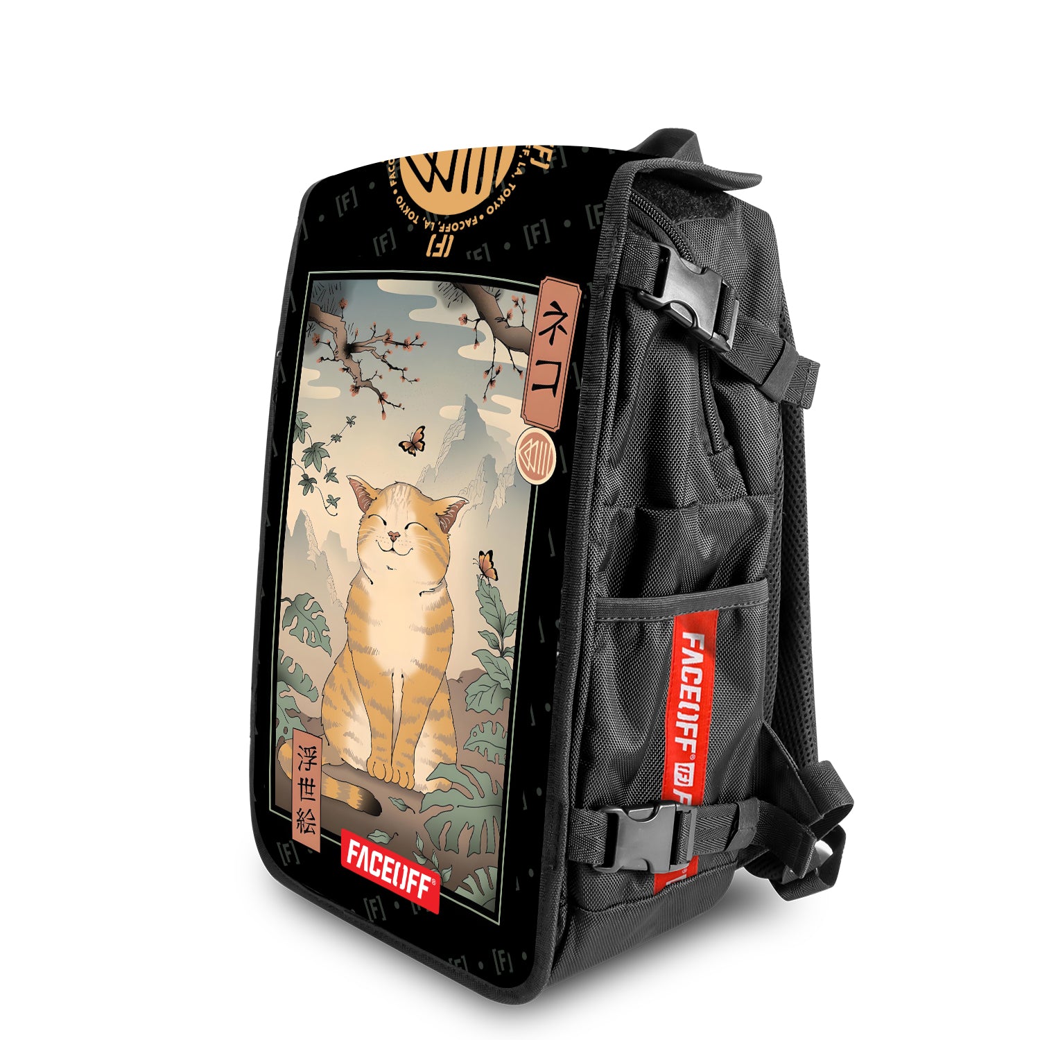 Edo Cat Japanese art backpack angle View - FaceOff