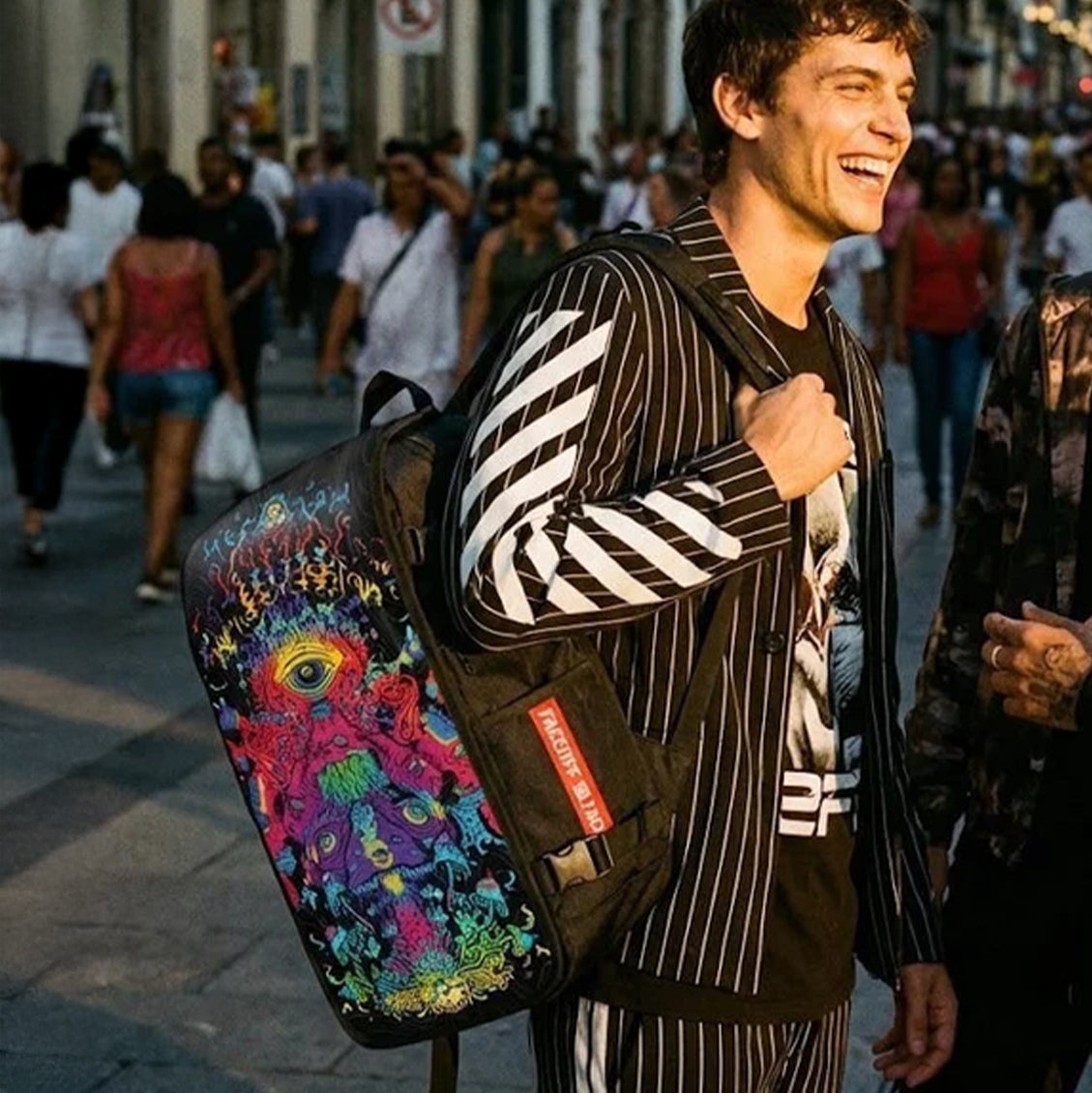 Eye Am black Space & Galaxy Backpack – Mystic Cosmic Design lifestyle View | FaceOff