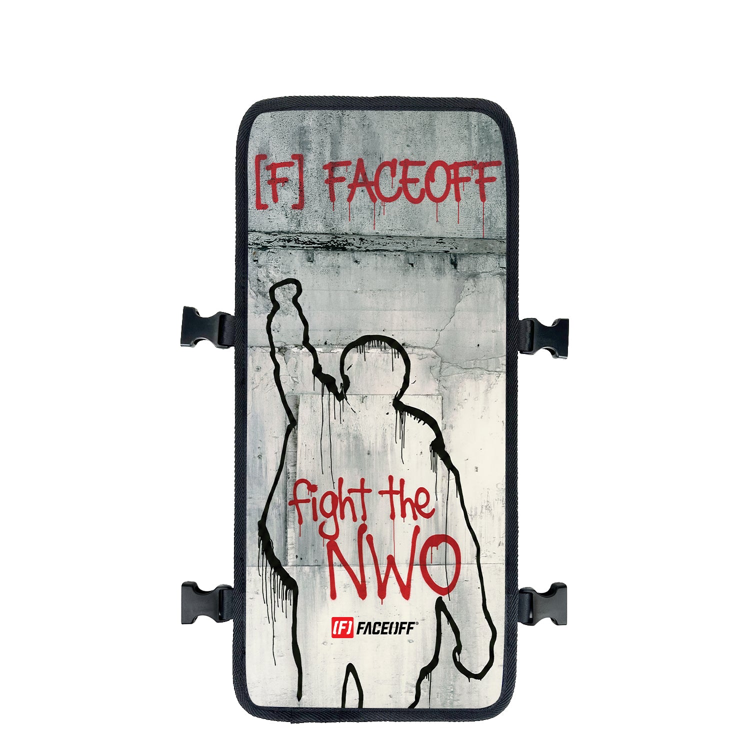 Fight The NWO street art backpack with face cover front view – FaceOff