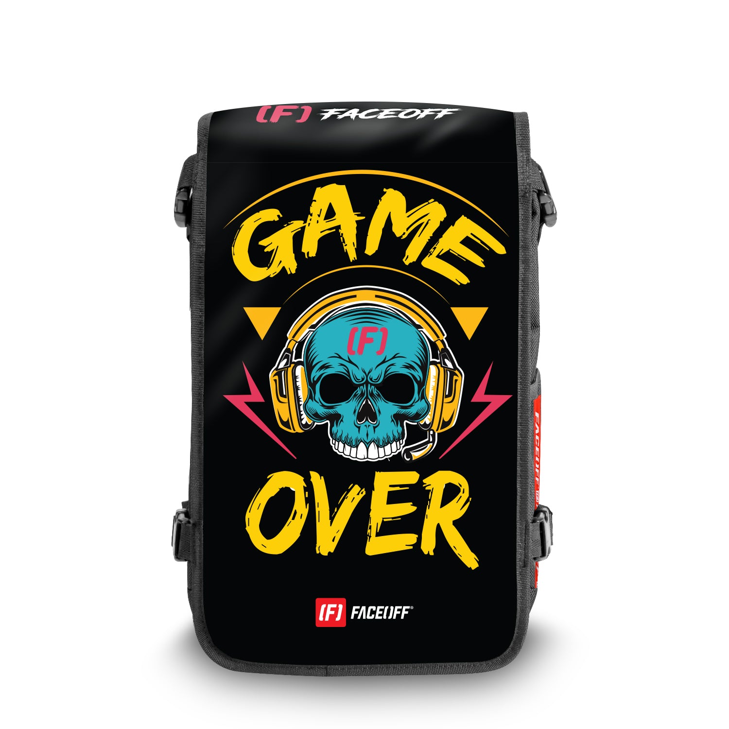 Game Over Game On backpack with swappable face Front view- FaceOff