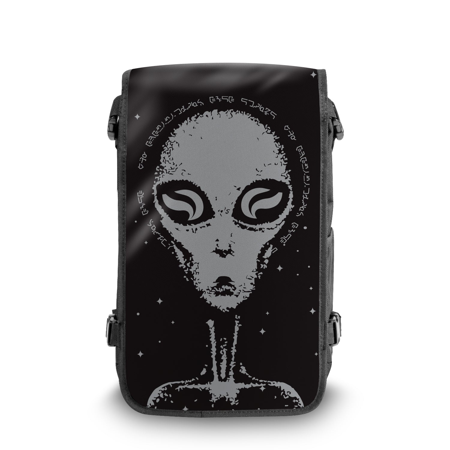 Gray Alien Space & Galaxy Backpack – Mystic Cosmic Design Front View | FaceOff