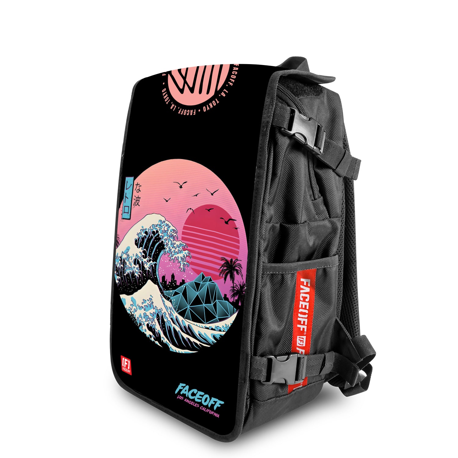 Great Retro Wave Japanese art backpack angle View - FaceOff