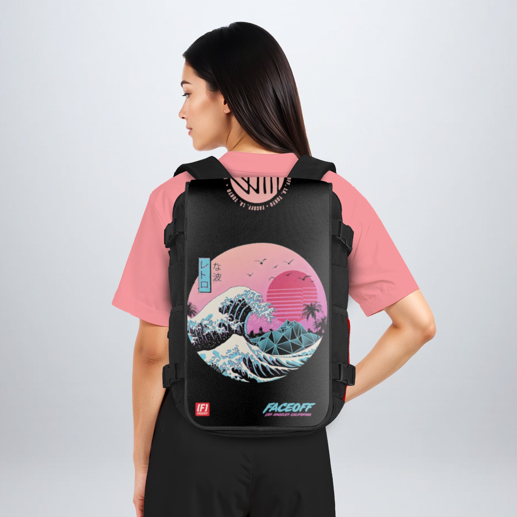 Great Retro Wave Japanese art backpack lifestyle female - FaceOff