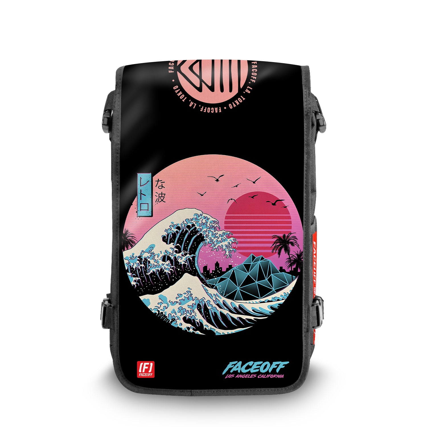 Great Retro Wave Japanese art backpack Front View - FaceOff