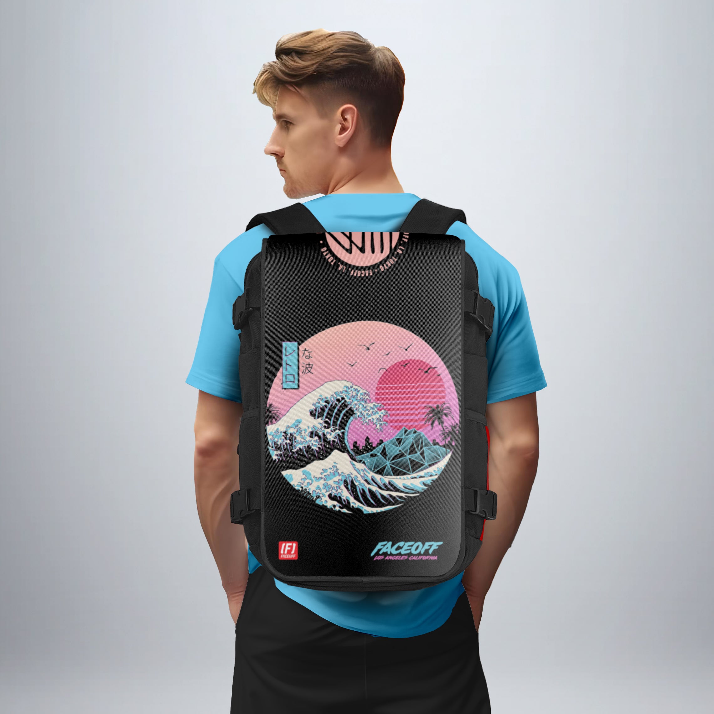 Great Retro Wave Japanese art backpack lifestyle male - FaceOff