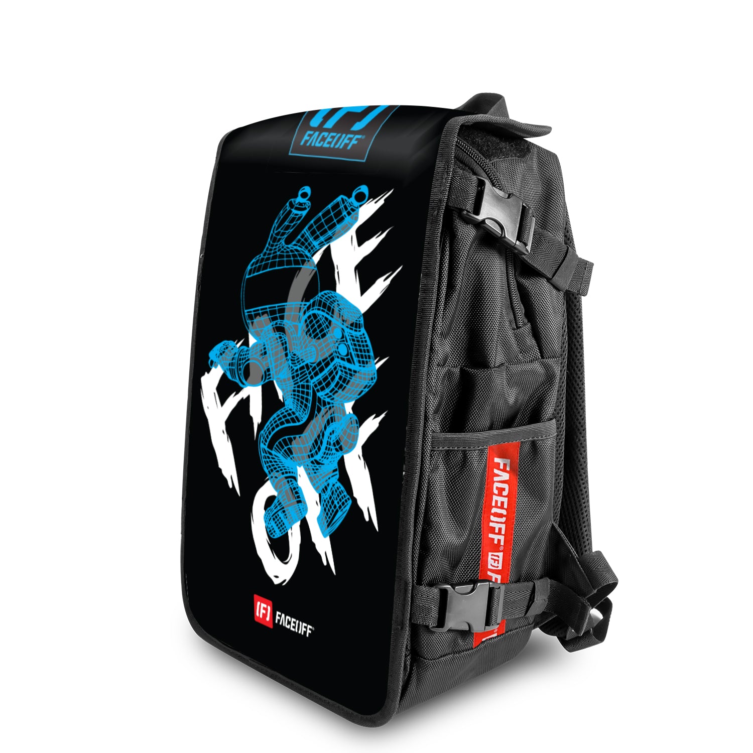 Grid Runner Game On backpack with swappable face angle view- FaceOff