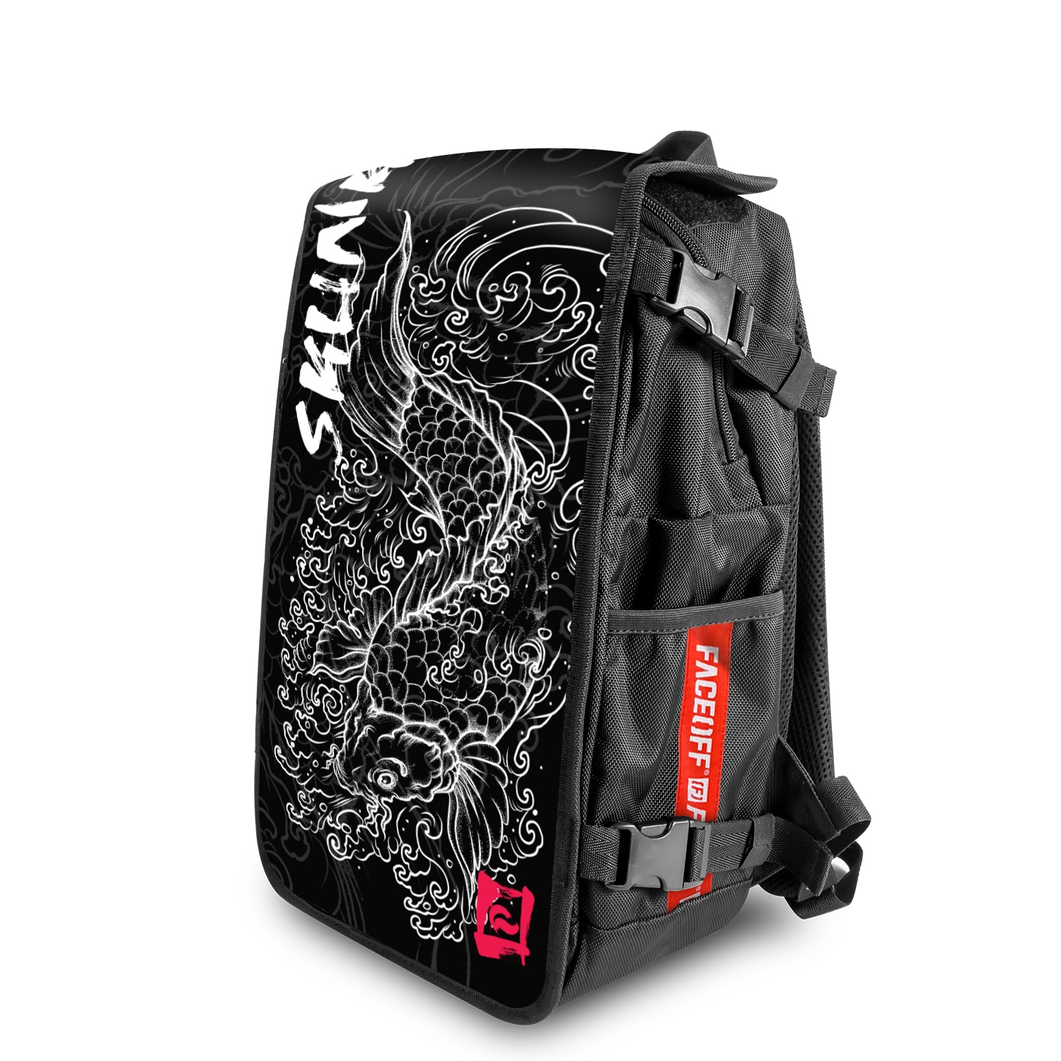 Koi Black Japanese art backpack angle View - FaceOff