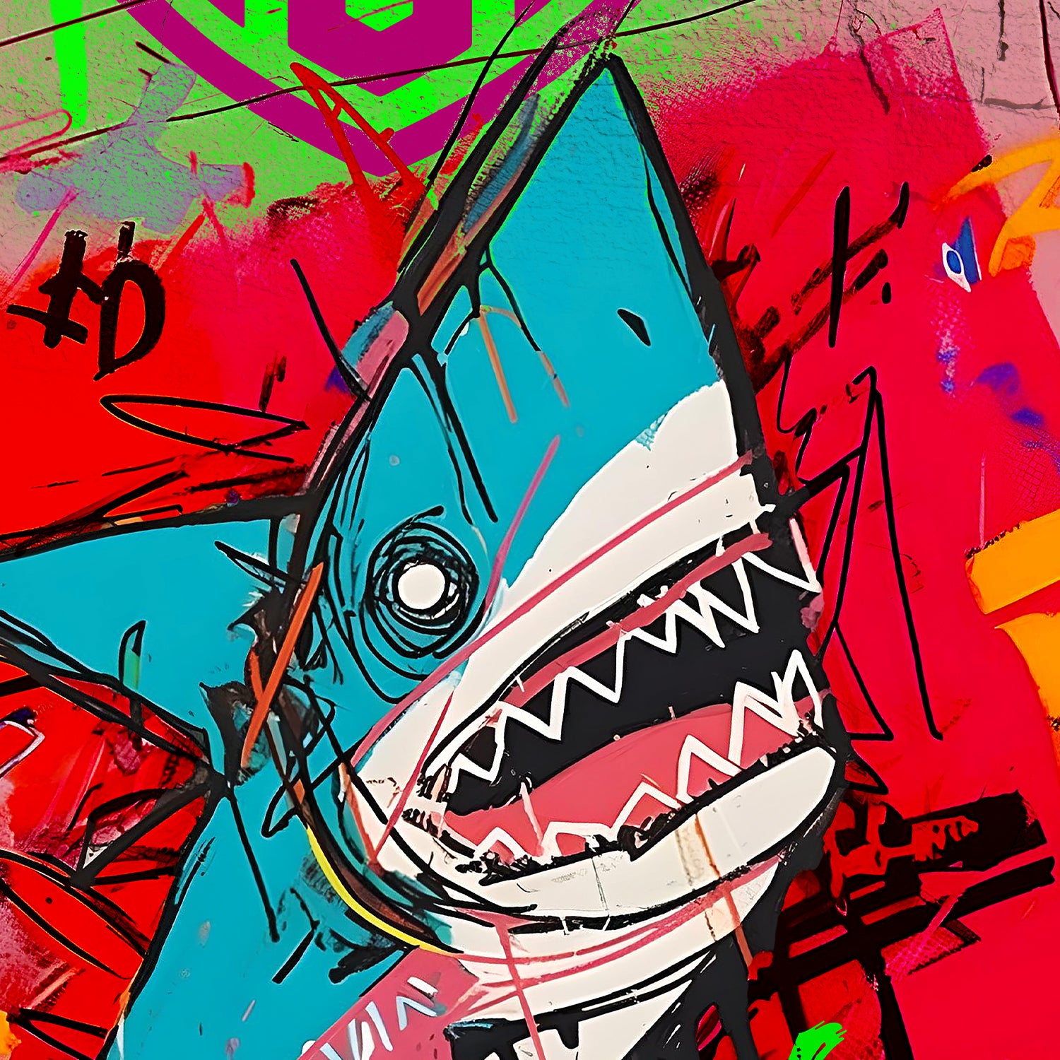 Shark MBM Manboy Mafia backpack with bold positive design close up view – FaceOff