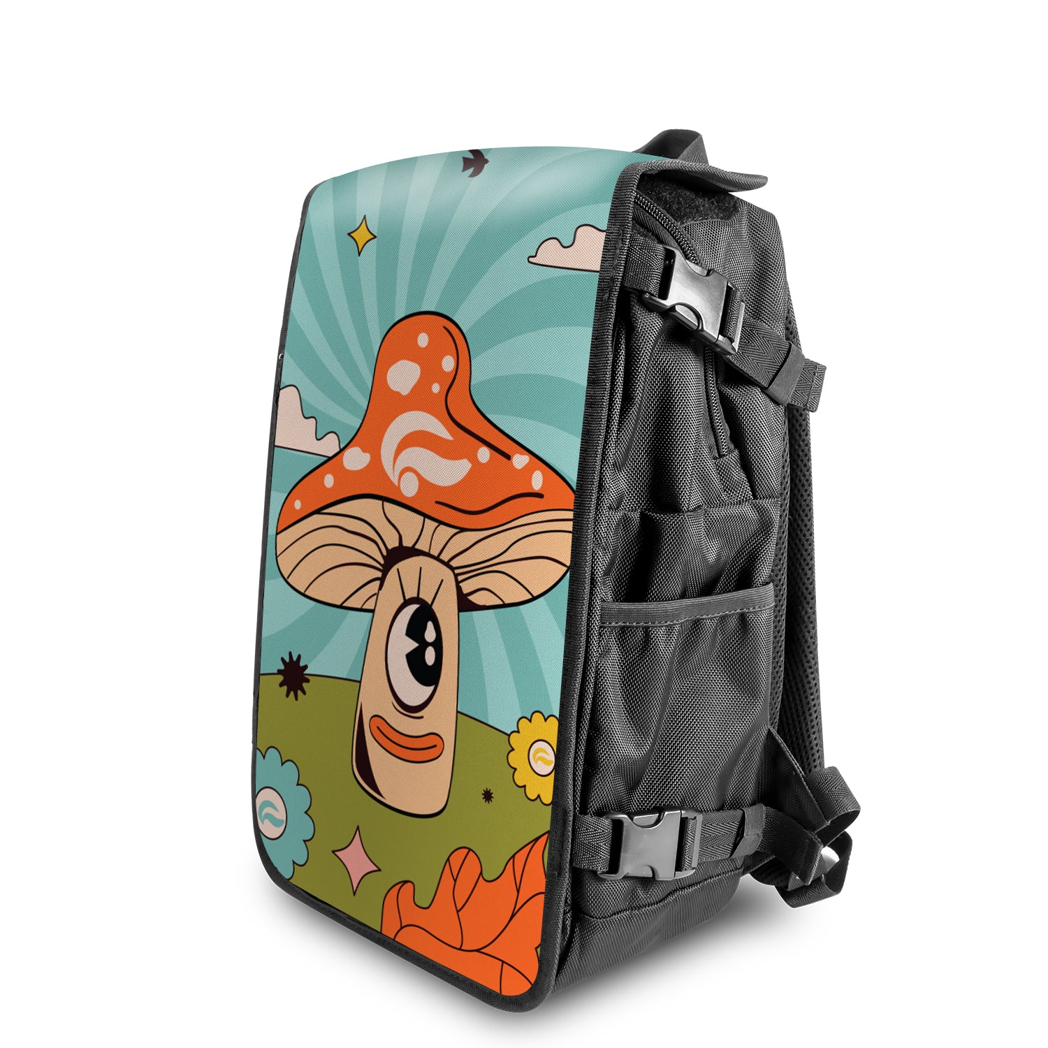 Mushroom Space & Galaxy Backpack – Mystic Cosmic Design Angle View | FaceOff