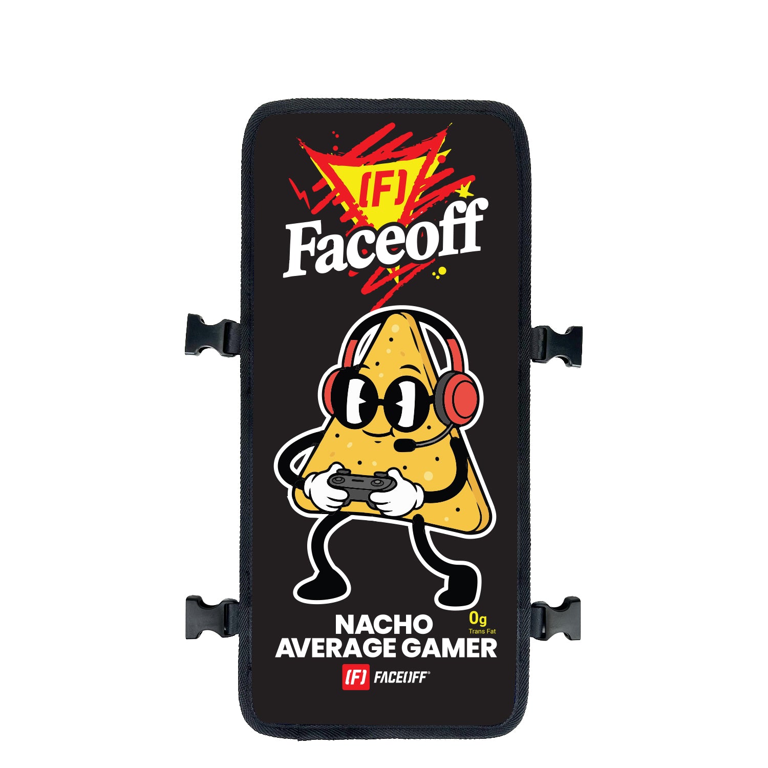Nacho average gamer Clutch or quit Game On backpack with swappable face cover front view- FaceOff