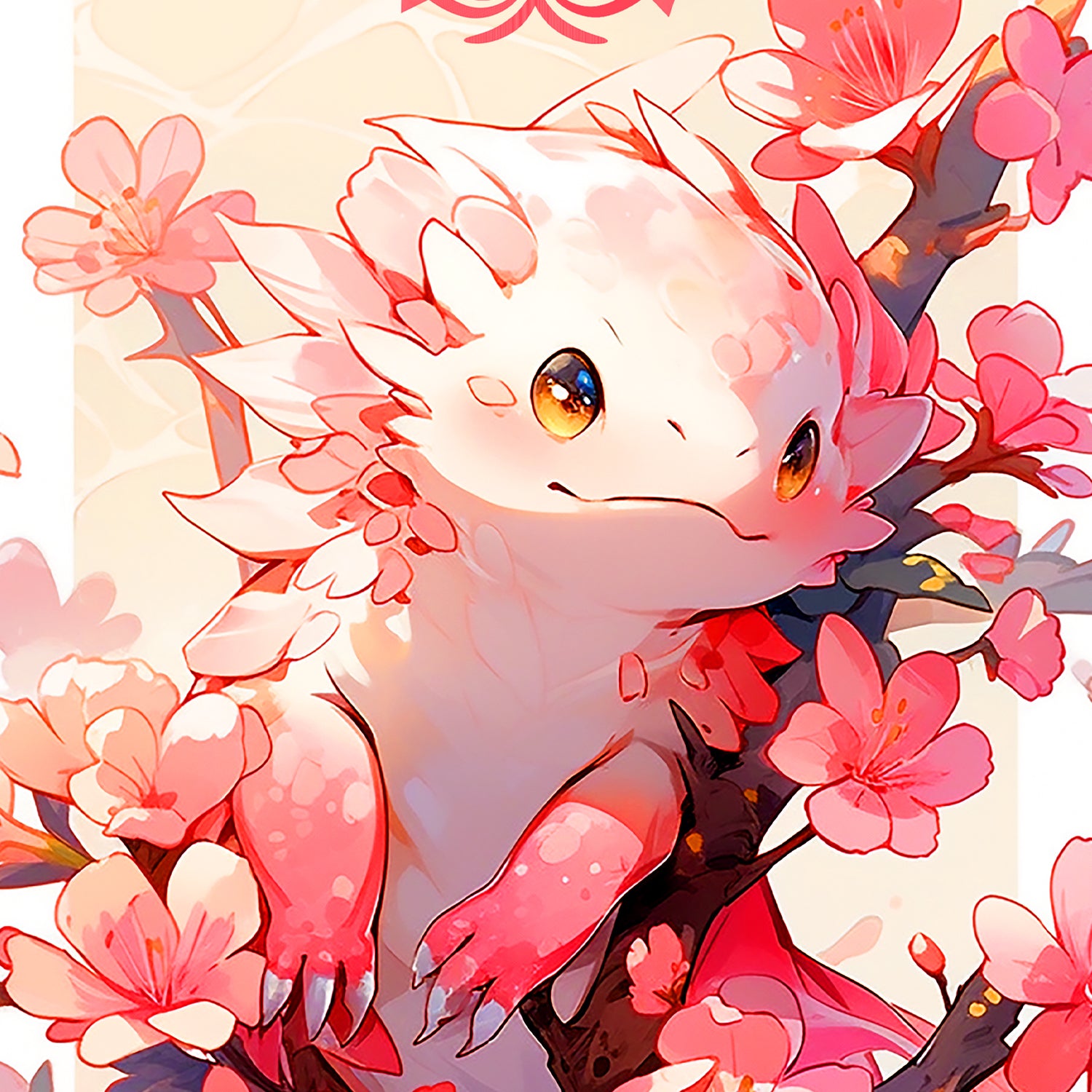 Pink Axolotl Anime backpack – close up view – FaceOff
