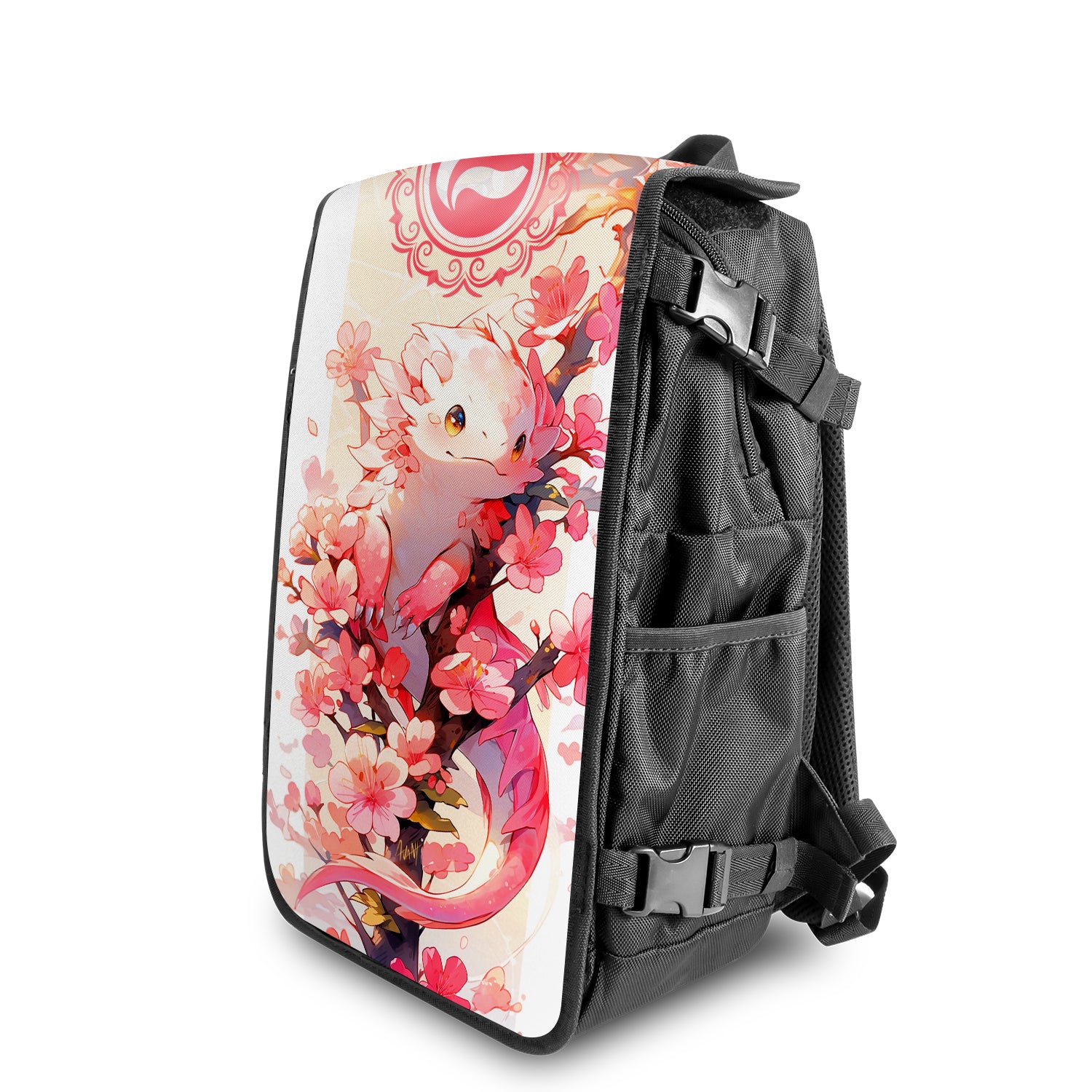 Pink Axolotl Anime backpack – Angle view – FaceOff