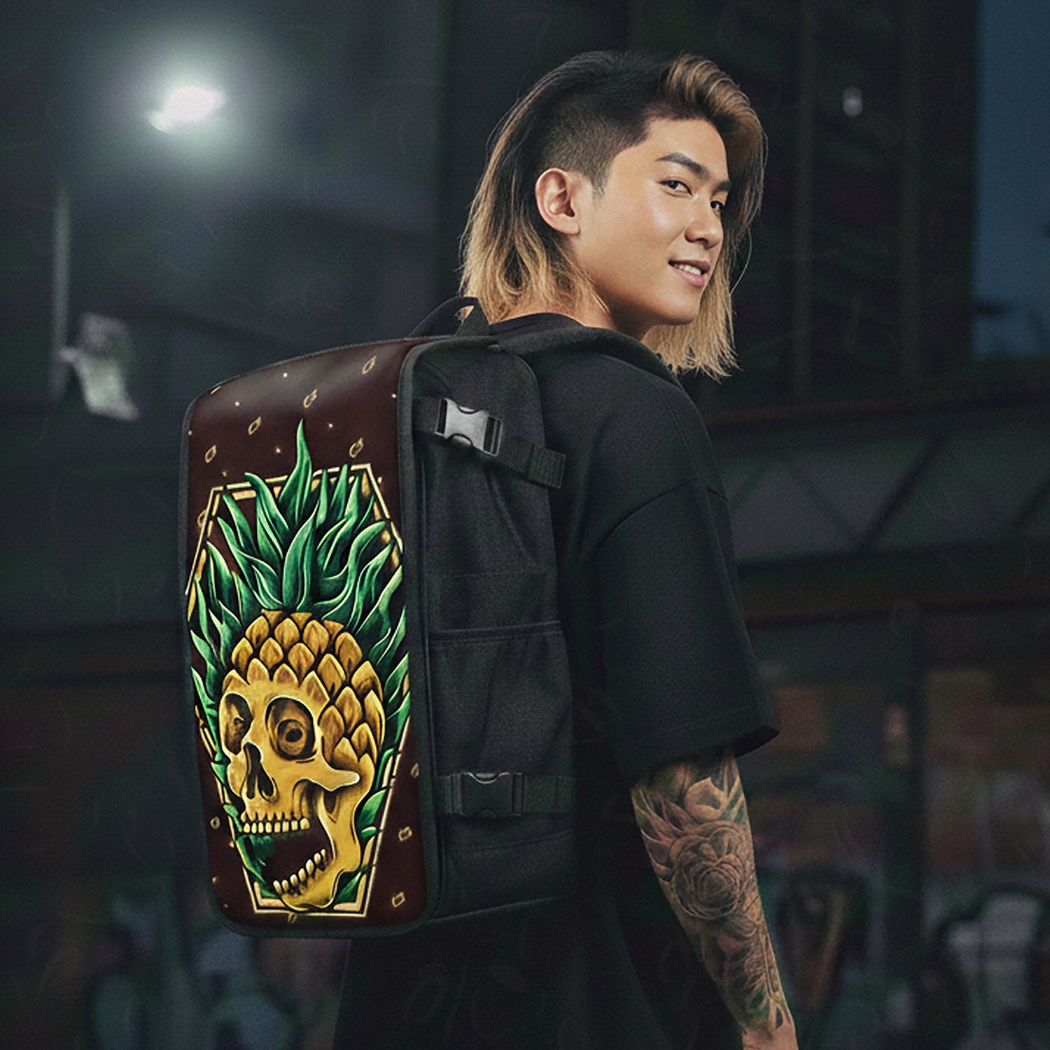 Pineapple Skull Skull & Bones backpack lifestyle - FaceOff
