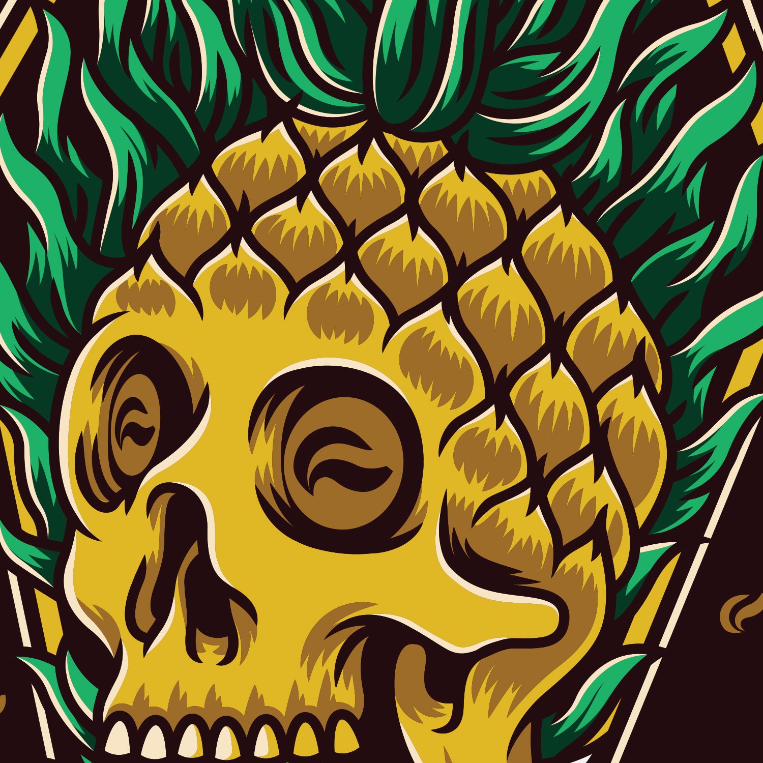 Pineapple Skull Skull & Bones backpack Close up View - FaceOff