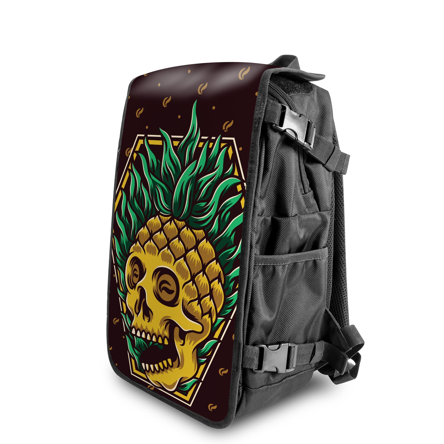 Pineapple Skull Skull & Bones backpack Angle View - FaceOff
