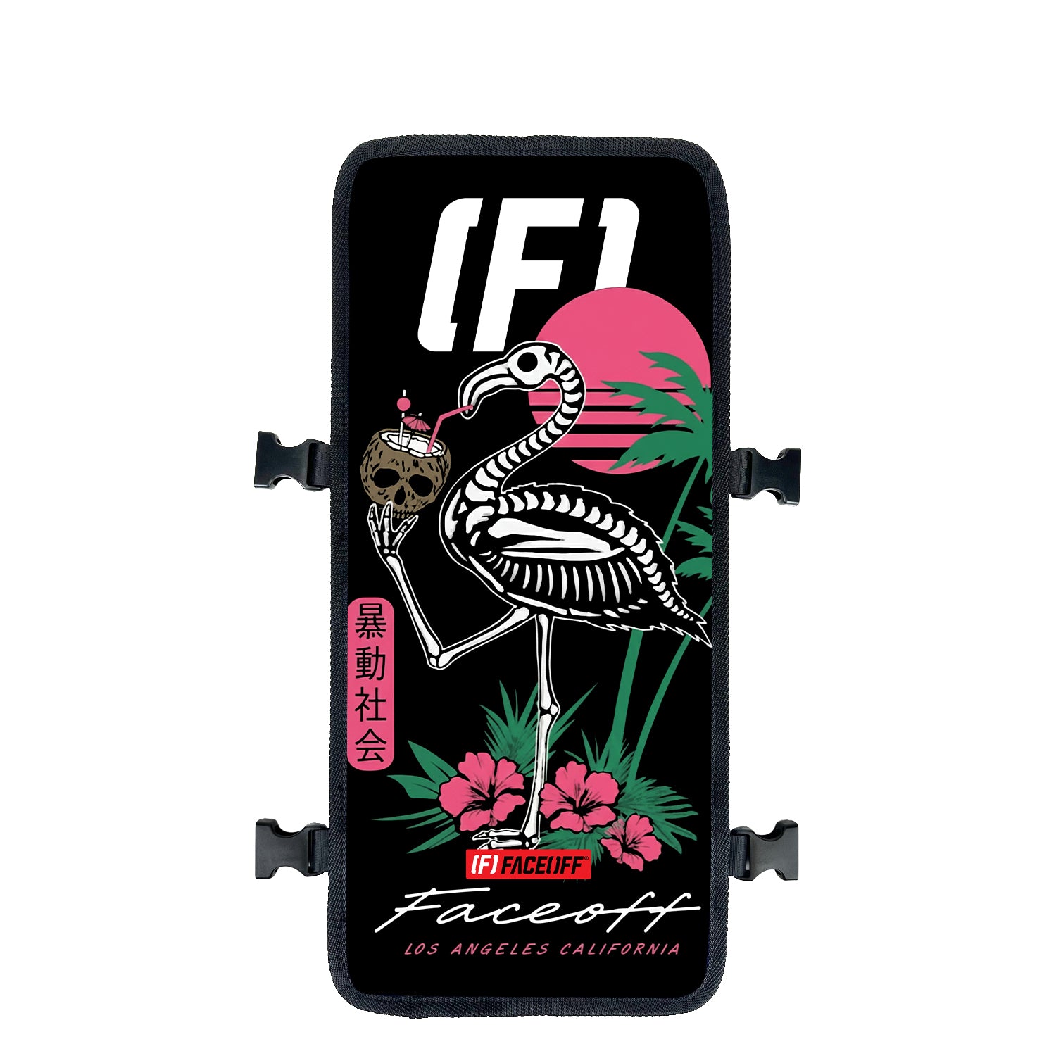 Pink Rattle skate backpack with swappable face cover Front view- FaceOff