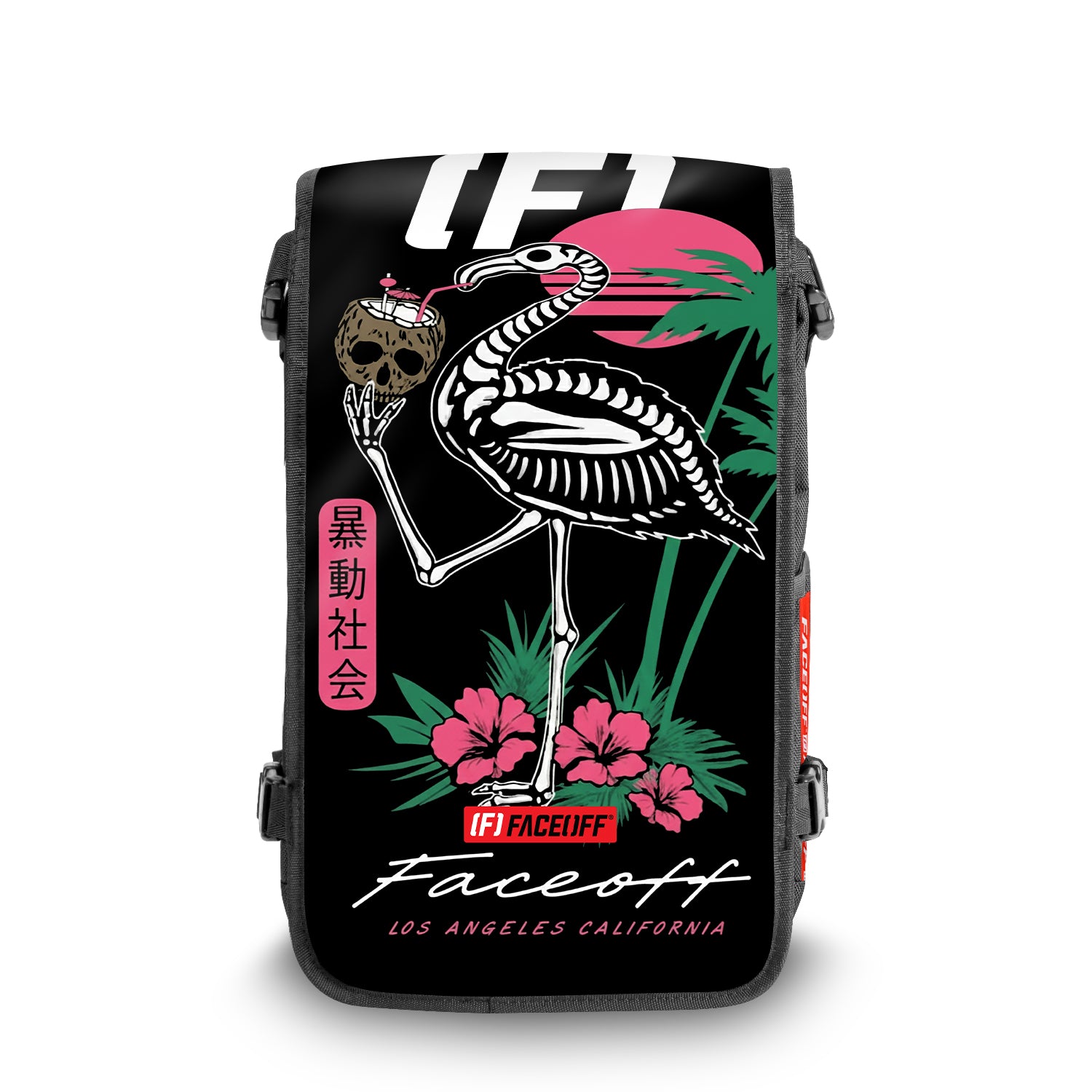 Pink Rattle skate backpack with swappable face Front view- FaceOff