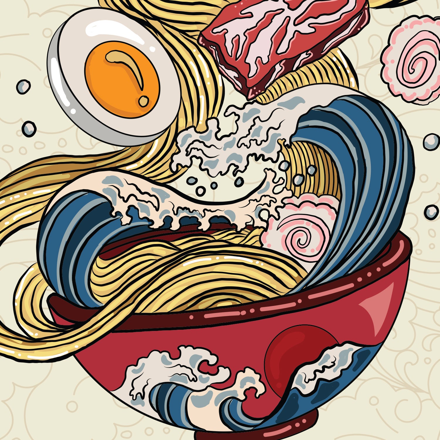 Ramen Japanese art backpack Close up - FaceOff