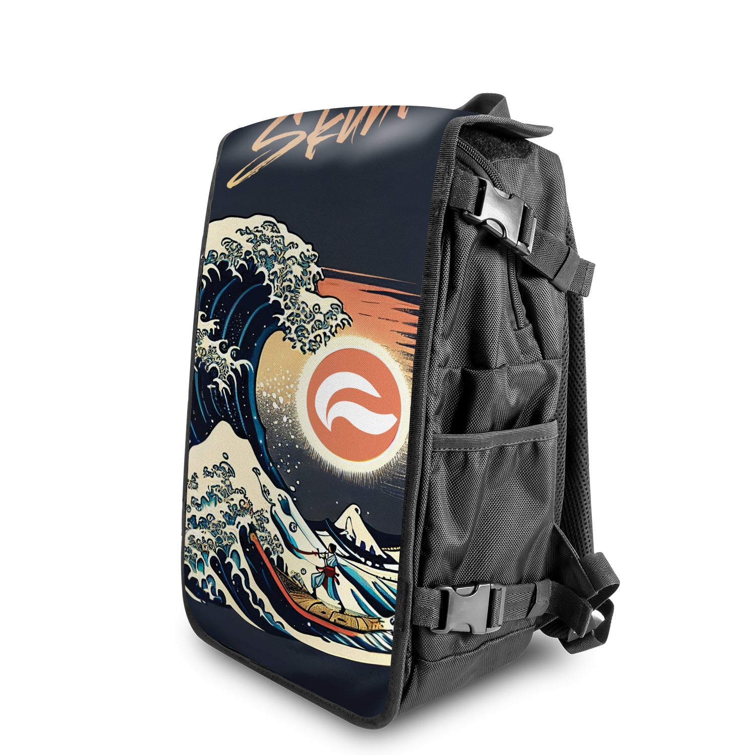 Retro Wave Japanese art backpack Angle View - FaceOff