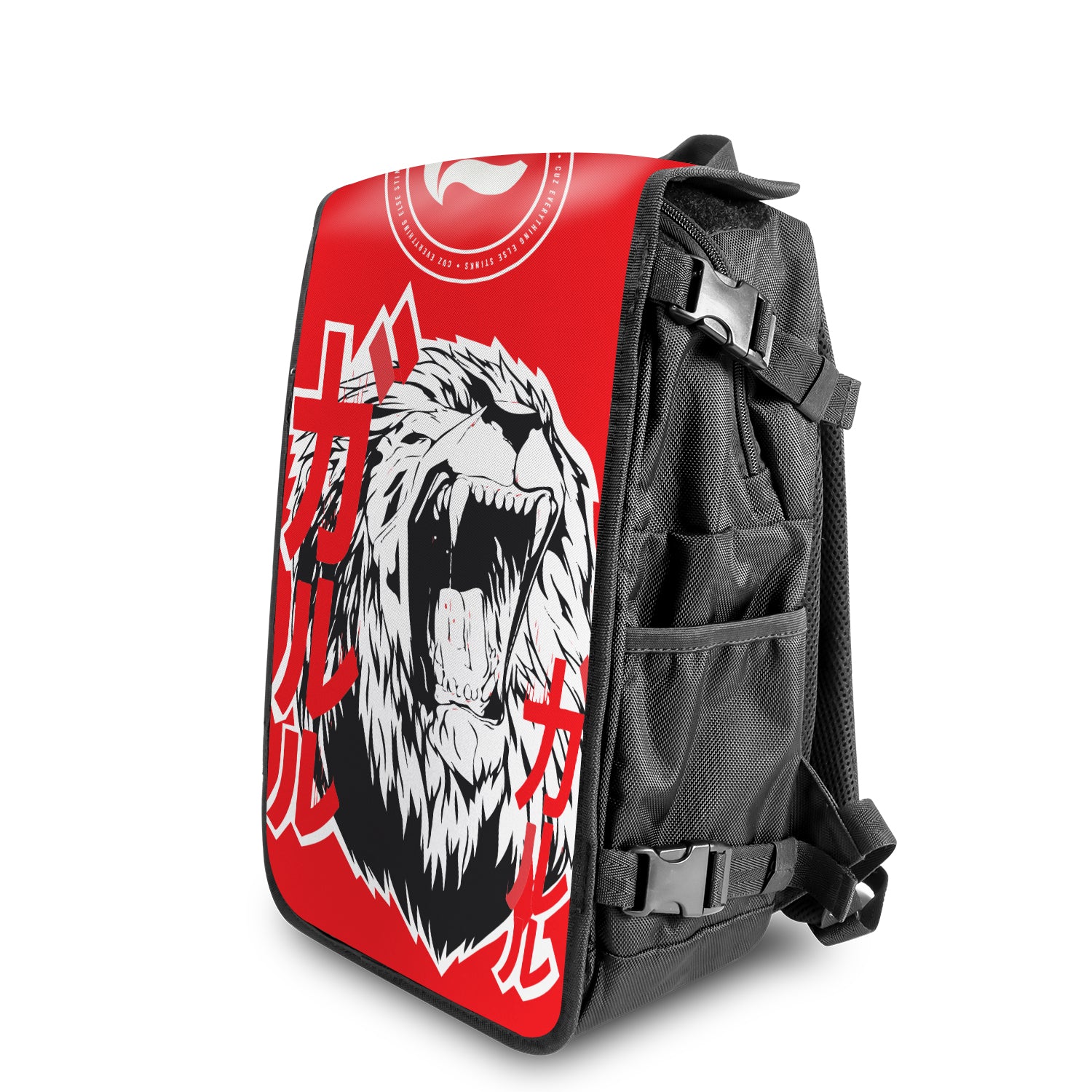 Roaring Lion Japanese art backpack Angle View - FaceOff