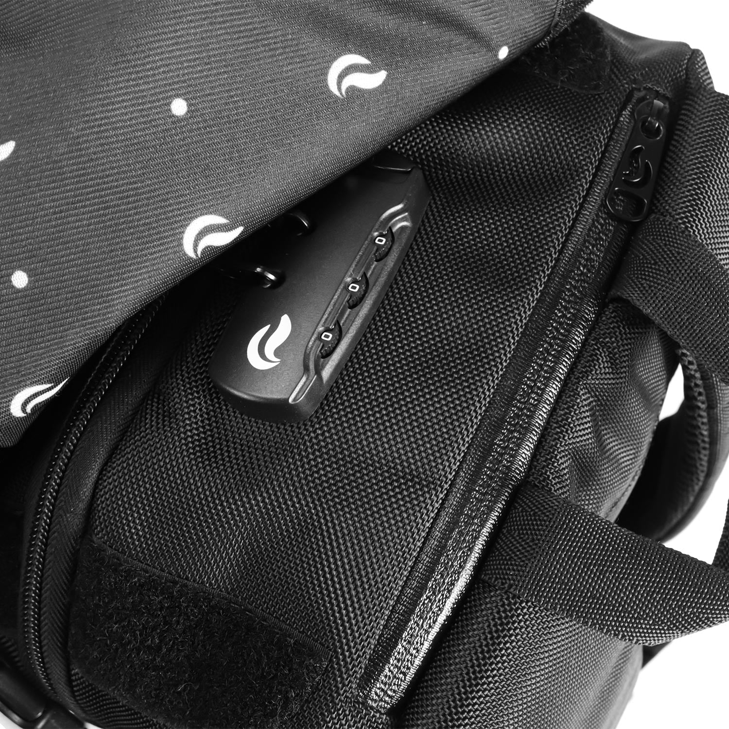 Red Sk9 Shredder Skateboard backpack with swappable face lock close up view- FaceOff