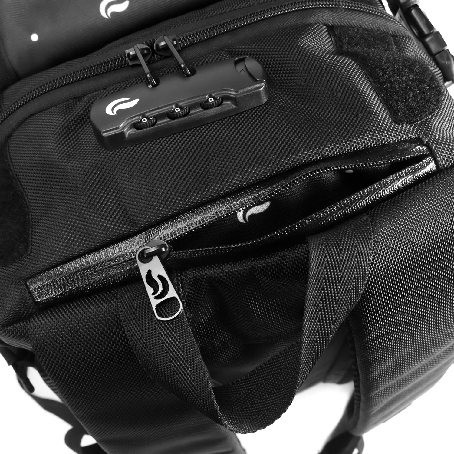 Red Sk9 Shredder Skateboard backpack with swappable face top zipper view- FaceOff