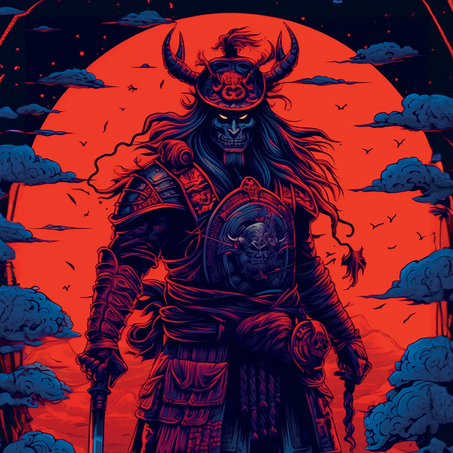 Shadow Blade Japanese art backpack Close up - FaceOff