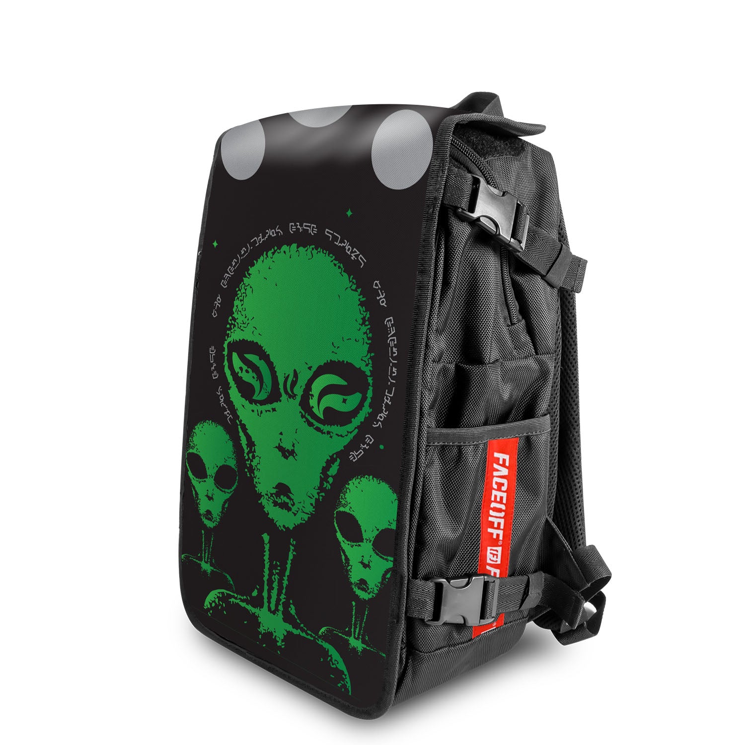 Green Alien Space & Galaxy Backpack – Mystic Cosmic Design Angle View | FaceOff