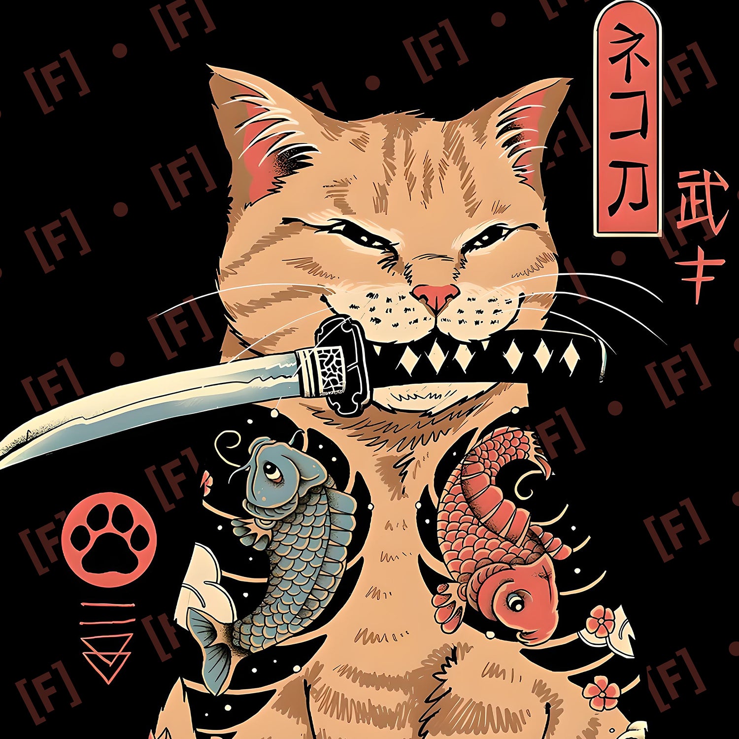 Catana Asssasin Japanese art backpack Close View- FaceOff