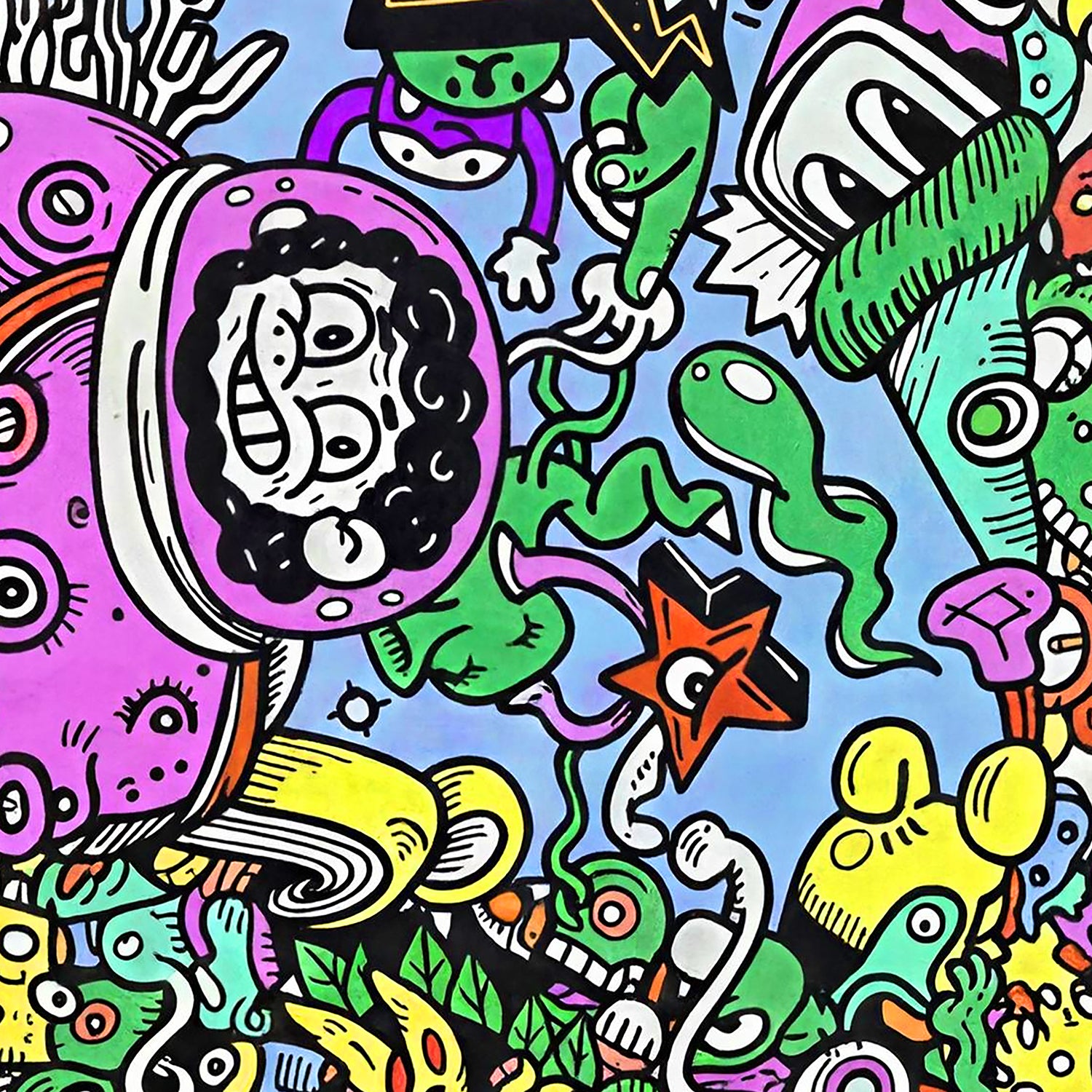 Brain Melt Shredder Skateboard backpack with swappable face close up view- FaceOff