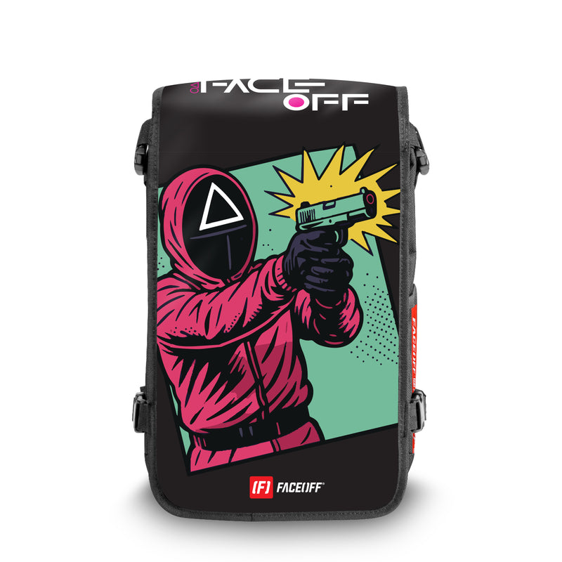 Choose Wisely Game On backpack with swappable face front view- FaceOff