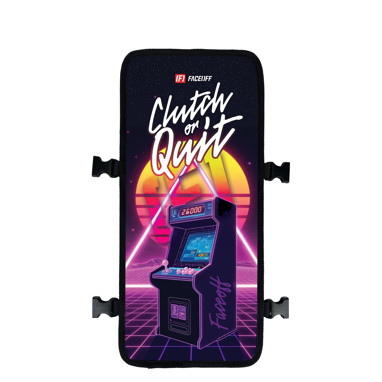 Clutch or quit Game On backpack with swappable face front view- FaceOff