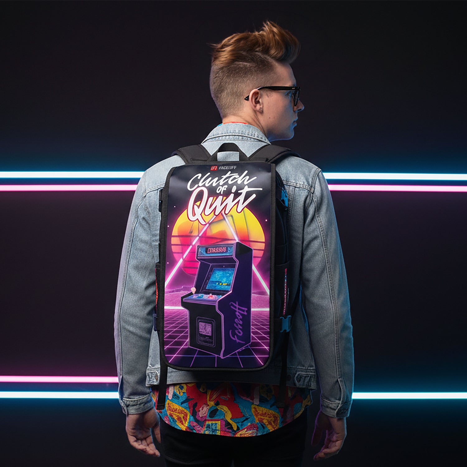 Clutch or quit Game On backpack with swappable face lifestyle- FaceOff