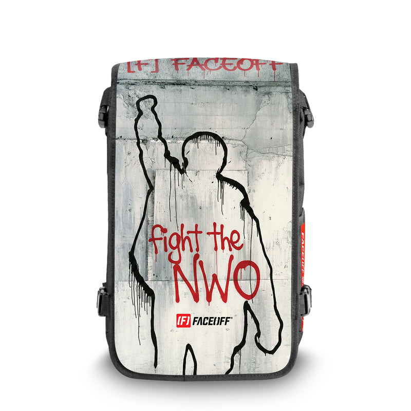 Fight The NWO street art backpack with front view – FaceOff
