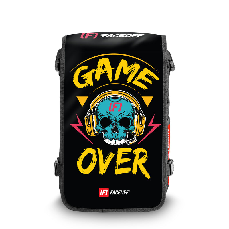 Game Over Game On backpack with swappable face Front view- FaceOff