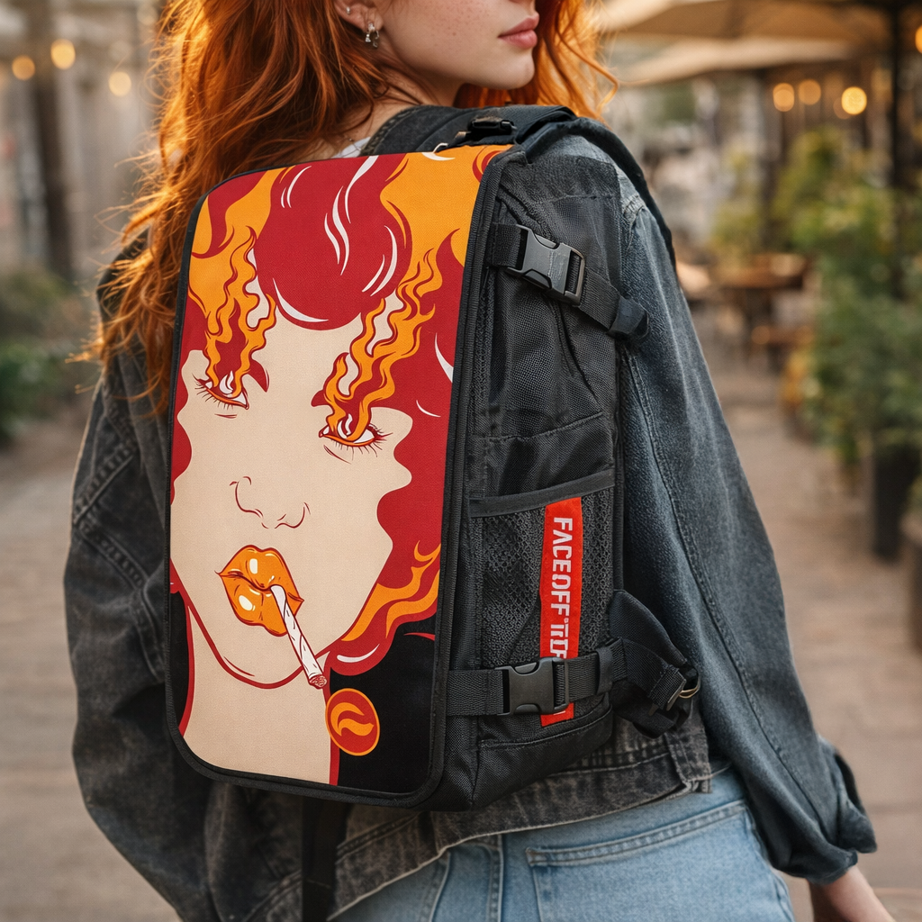 Girl on Fire street art backpack lifestyle – FaceOff