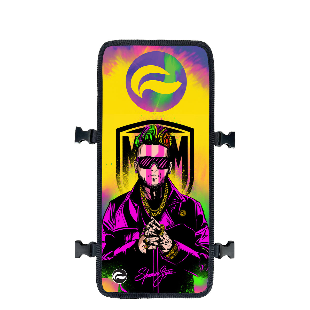 Shauniee Styles Rainbow MBM Manboy Mafia backpack with bold positive design front view face cover – FaceOff