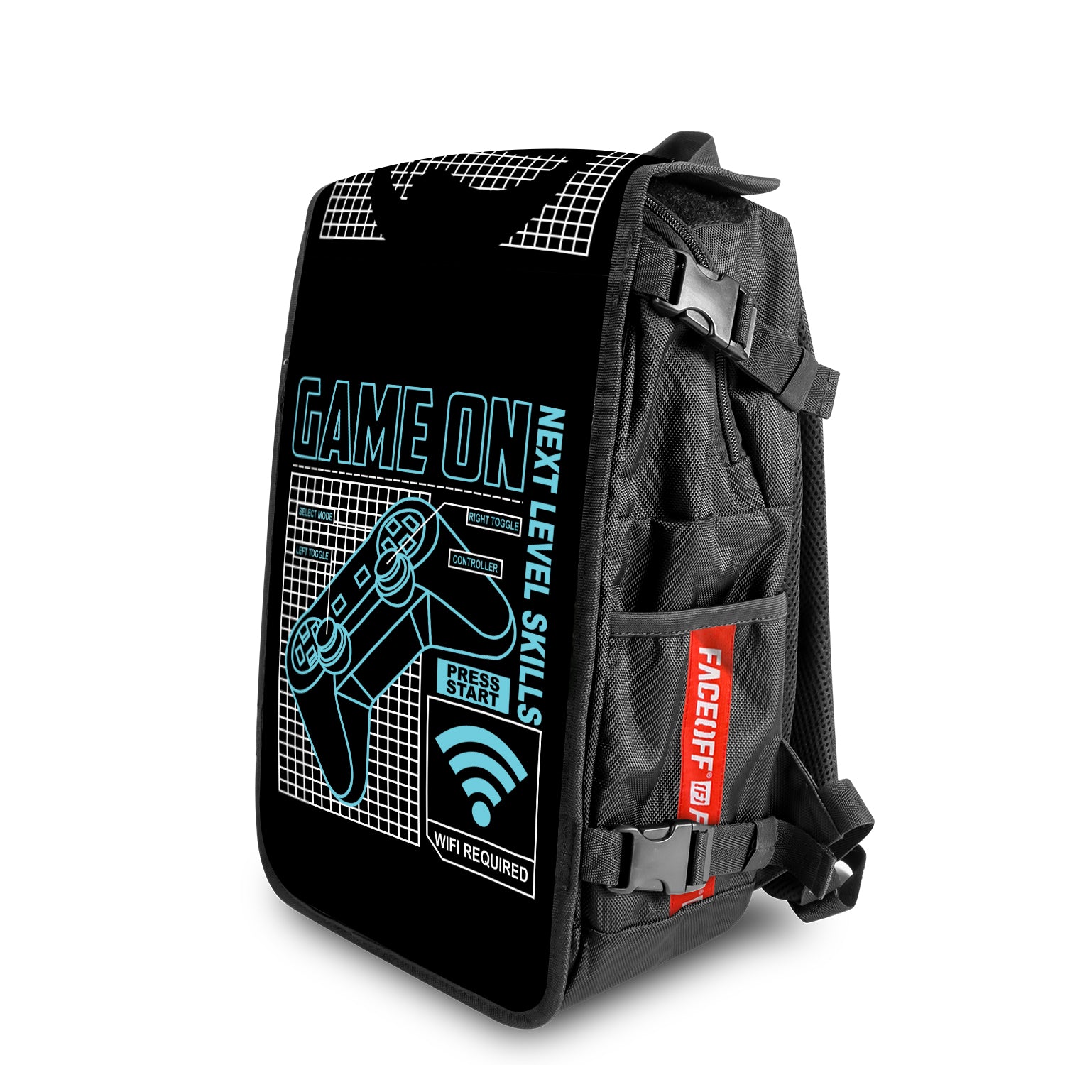 Press Start Game On backpack with swappable face angle view- FaceOff