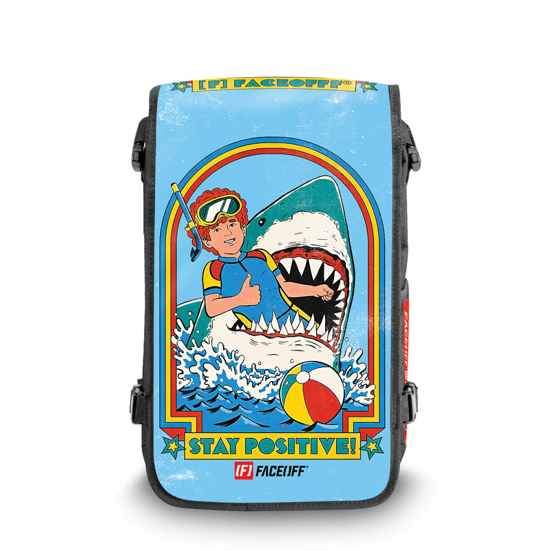 Stay Positive Shredder Skateboard backpack with swappable face front view- FaceOff