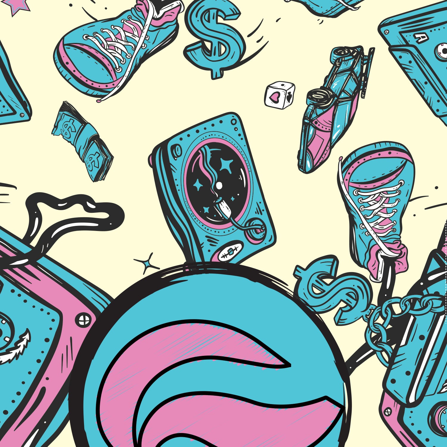 Street 90s street art backpack with close up view – FaceOff