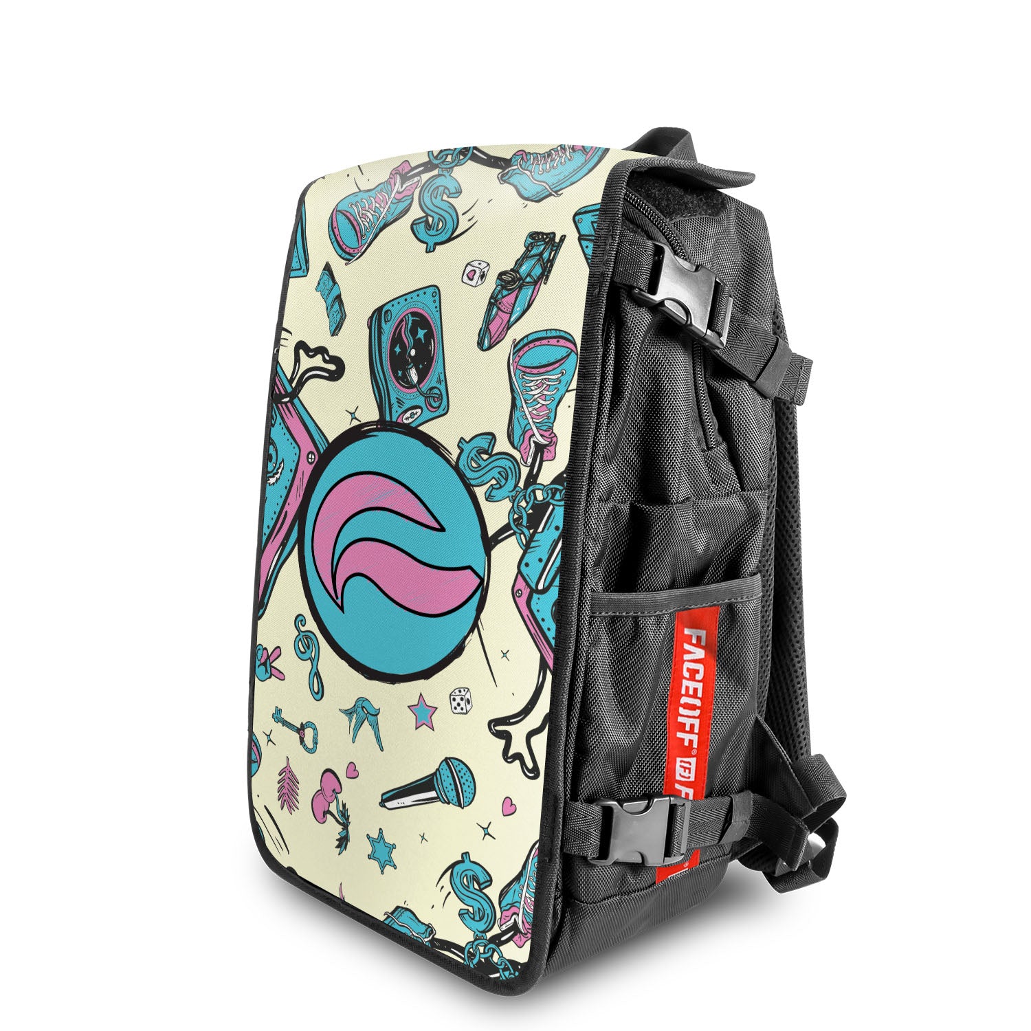 Street 90s street art backpack with angle view – FaceOff