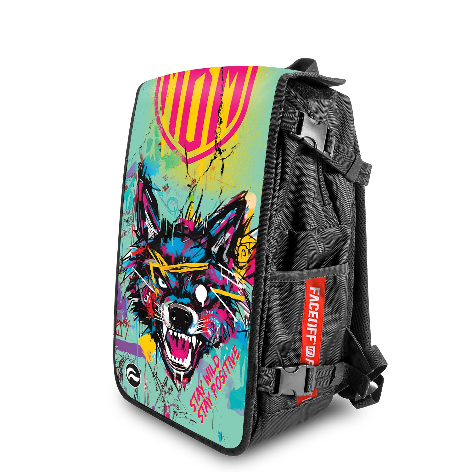 Urban Alpha MBM Manboy Mafia backpack with bold positive design angle view – FaceOff
