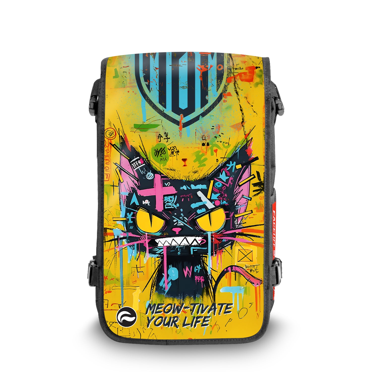 Urban Whiskers MBM Manboy Mafia backpack with bold positive design front view – FaceOff