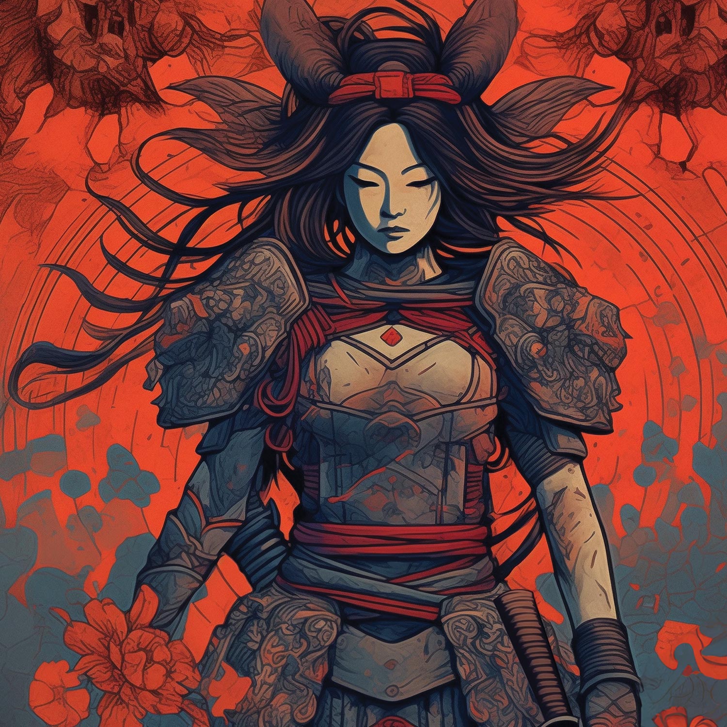 Hikari Japanese art backpack front close up View - FaceOff